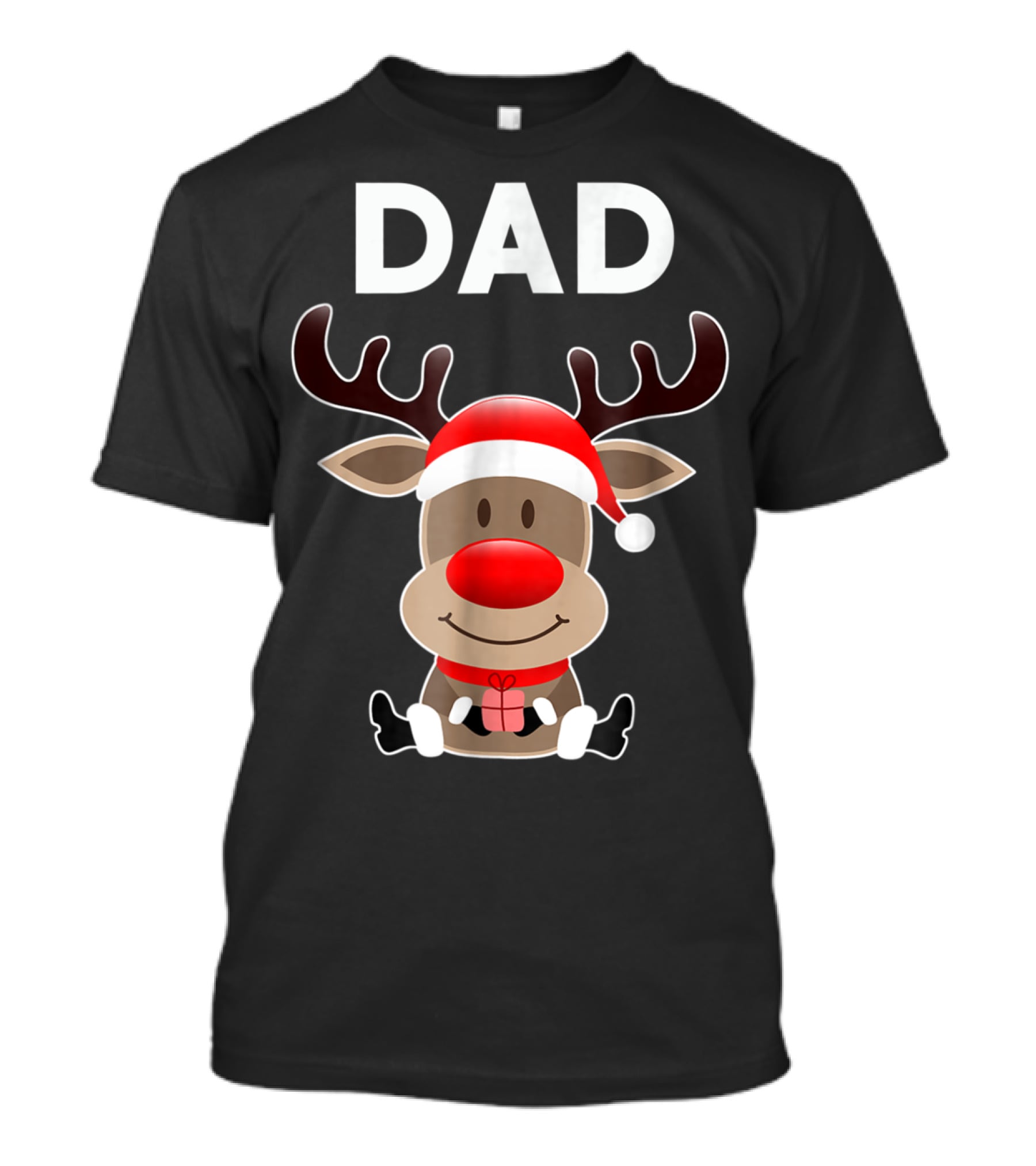 Dad Christmas Reindeer With Santa Hat And Gift T-Shirt