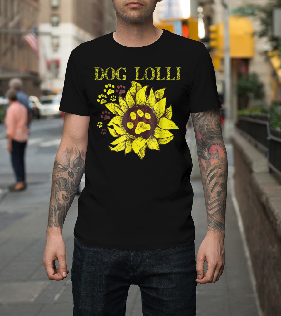 Dog Lolli Sunflower Paw Prints Dog Dad T-Shirt