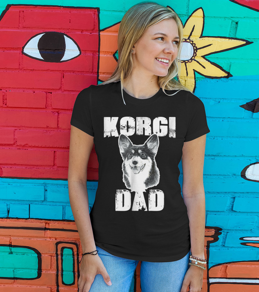 Korgi Dad Black White Fur Father Of Pup 15 T-Shirt