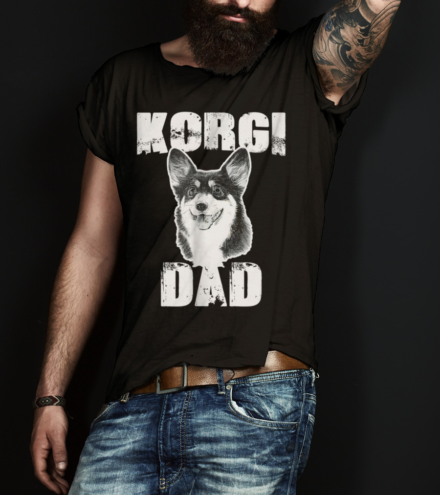 Korgi Dad Black White Fur Father Of Pup 15 T-Shirt