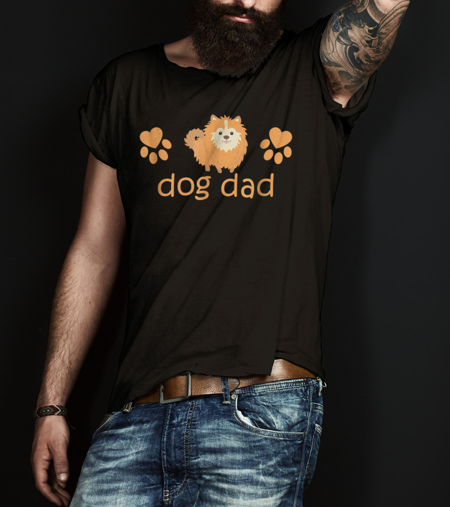 Dog Dad Pomeranian Cute Funny Pom Lovers Paw Prints T-Shirt