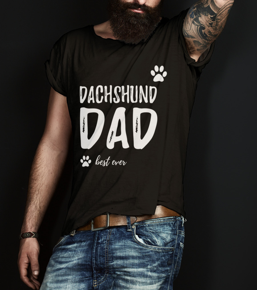 Dachshund Dad Best Ever Funny Dog Lover Paw Prints T-Shirt