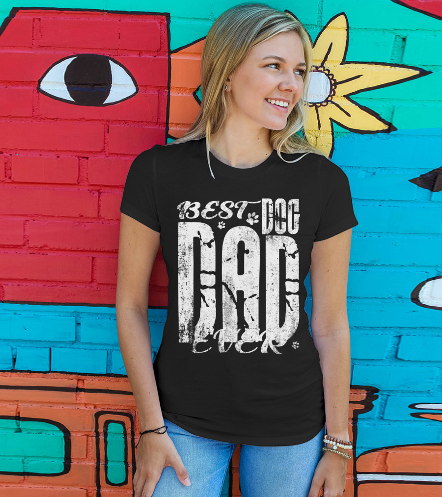 BEST DOG DAD EVER 15 Vintage Distressed Paw Print Text T-Shirt