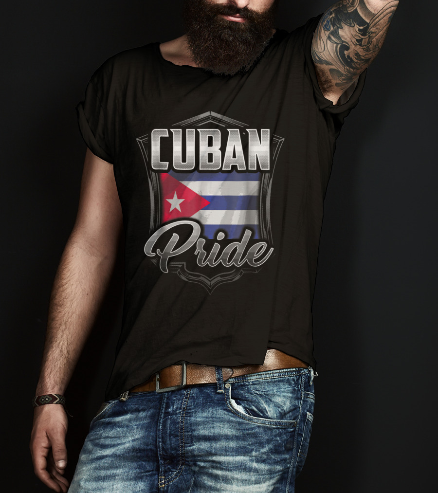 Cuban Pride Cuba Flag Shield Heritage Roots Dad Family 43 T-Shirt
