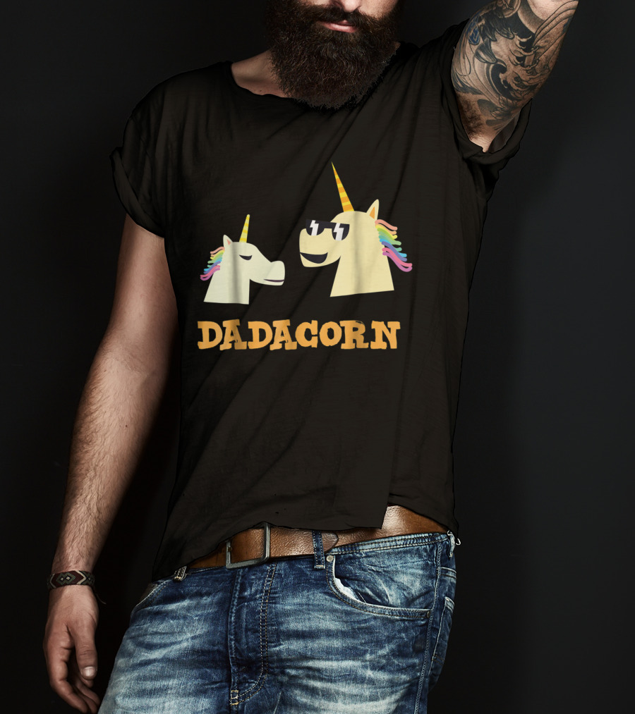 Dadacorn Cool Dad Unicorn With Sunglasses And Rainbow Mane T-Shirt