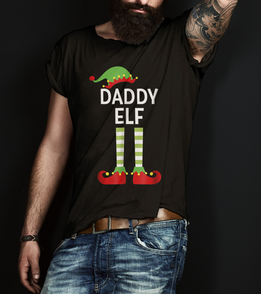 Daddy Elf Dad Cute Matching Family Christmas Elves Hat And Shoes T-Shirt