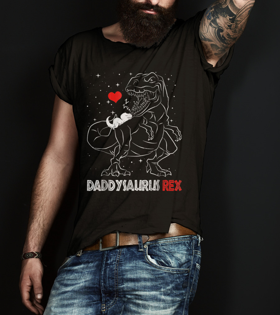 Daddysaurus Rex Funny Dinosaur Heart Dad With Baby Dinosaur T-Shirt