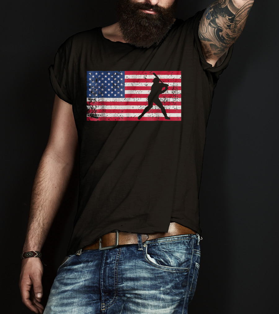 American Flag Vintage Baseball Silhouette T-Shirt