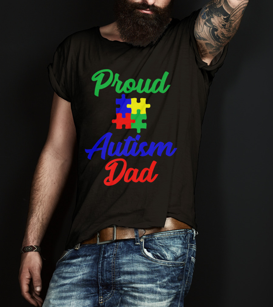 Proud Autism Dad Puzzle Piece Support T-Shirt