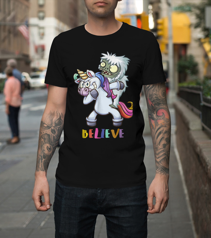 Believe Bigfoot Riding Unicorn T-Shirt