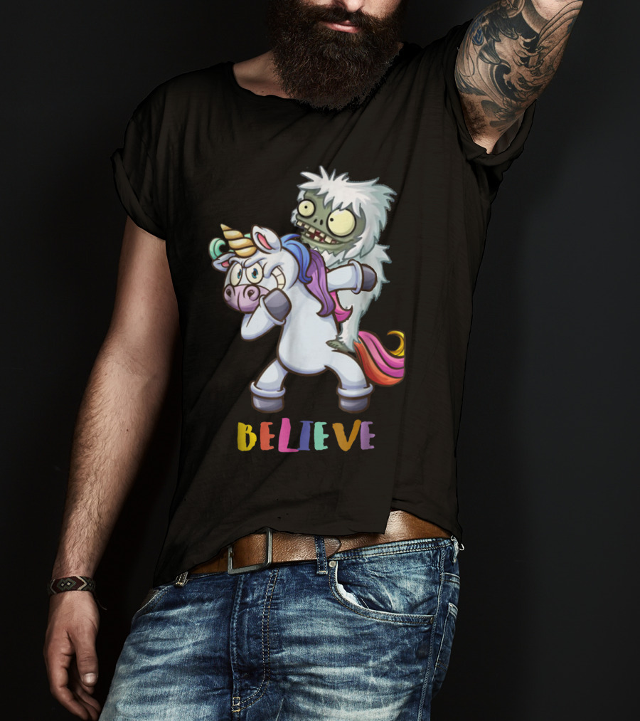 Believe Bigfoot Riding Unicorn T-Shirt