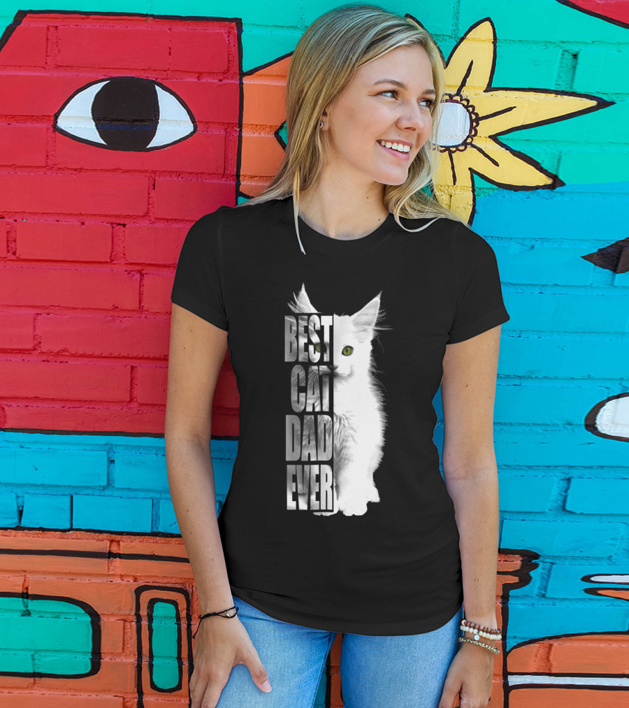 Best Cat Dad Ever White Cat T-Shirt