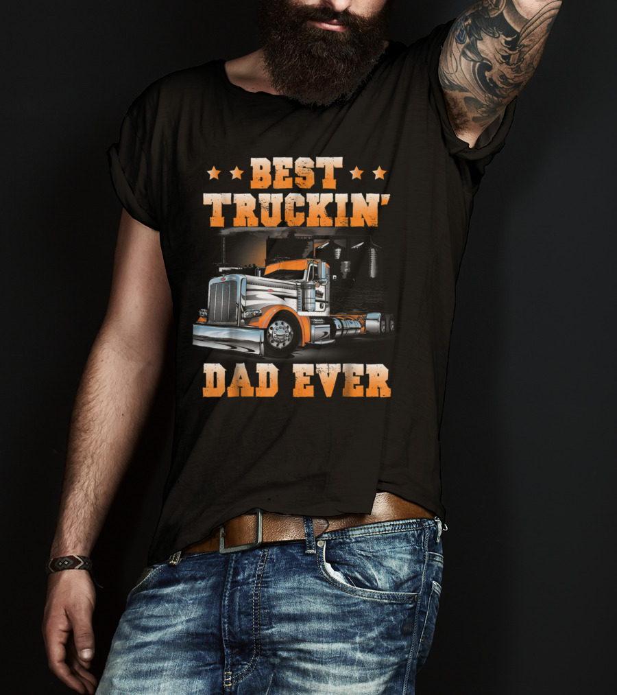 Best Truckin Dad Ever Big Rig USA Flag T-Shirt