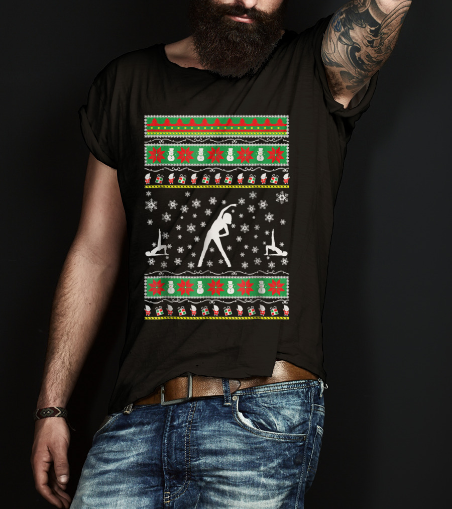 Aerobics Ugly Christmas Sweater Style Snowmen Santa Presents T-Shirt