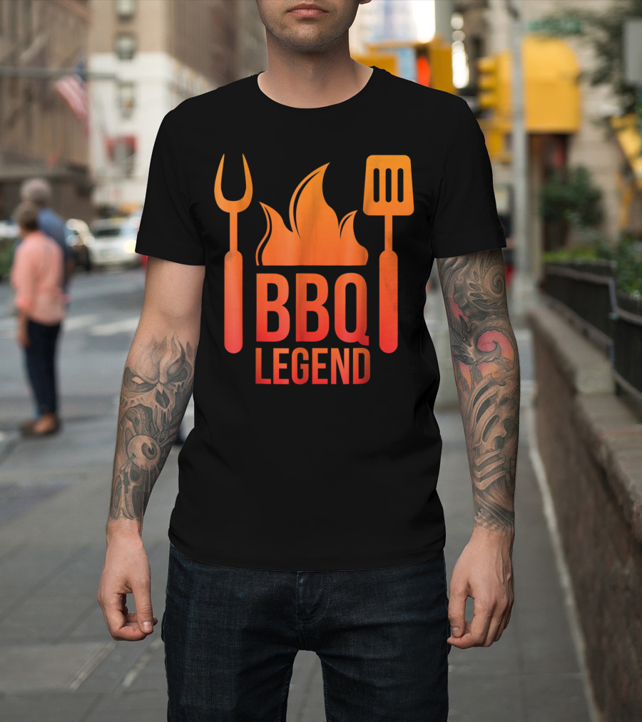 BBQ Legend Vintage Hot Barbecue Grill Grilling Dad Flame Fork Spatula T-Shirt