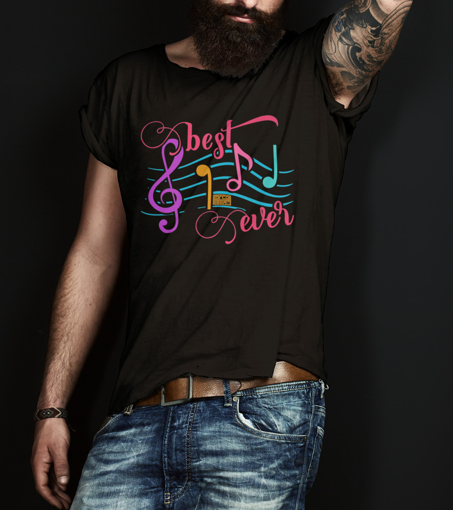 Best Dad Ever Music Notes Musical Papa Treble Clef Colorful T-Shirt