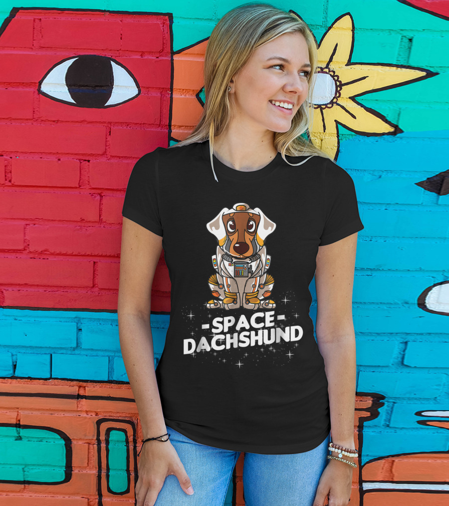 Space Dachshund In Christmas Suit T-Shirt