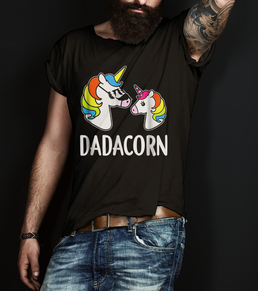 Dad Dadacorn With Baby Unicorn Rainbow Mane T-Shirt