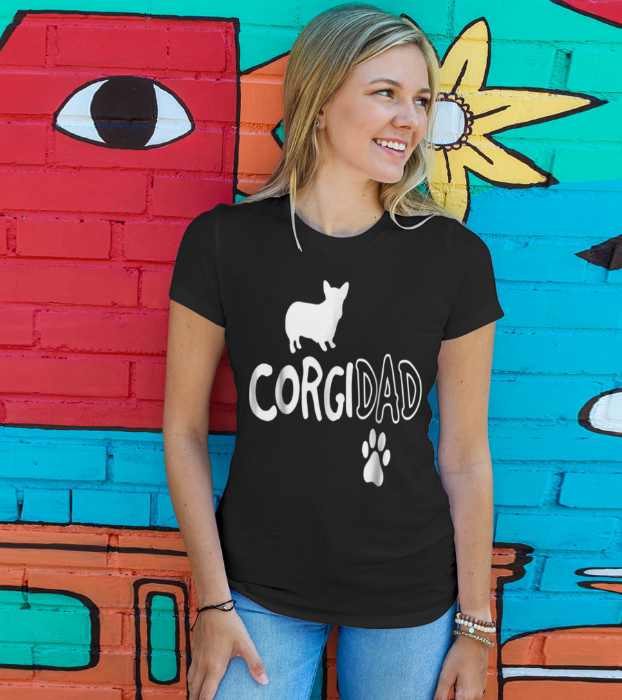 Corgi Dad Silhouette With Paw Prints T-Shirt