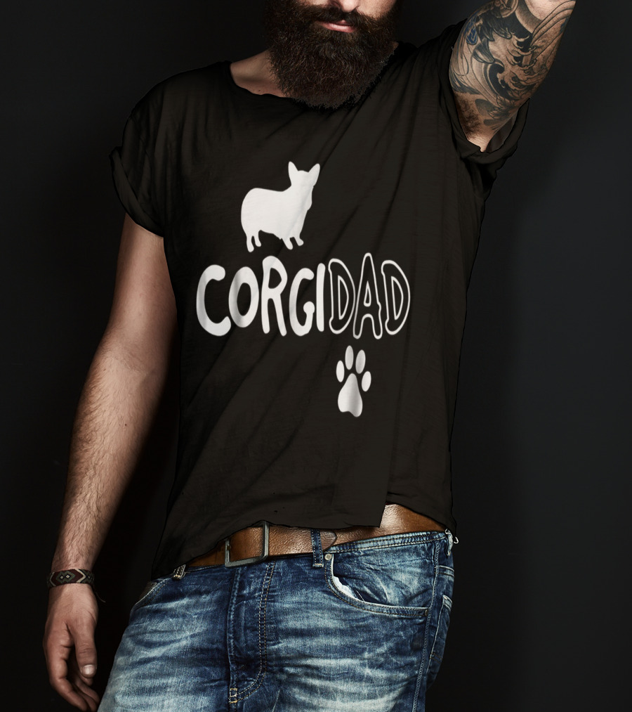 Corgi Dad Silhouette With Paw Prints T-Shirt