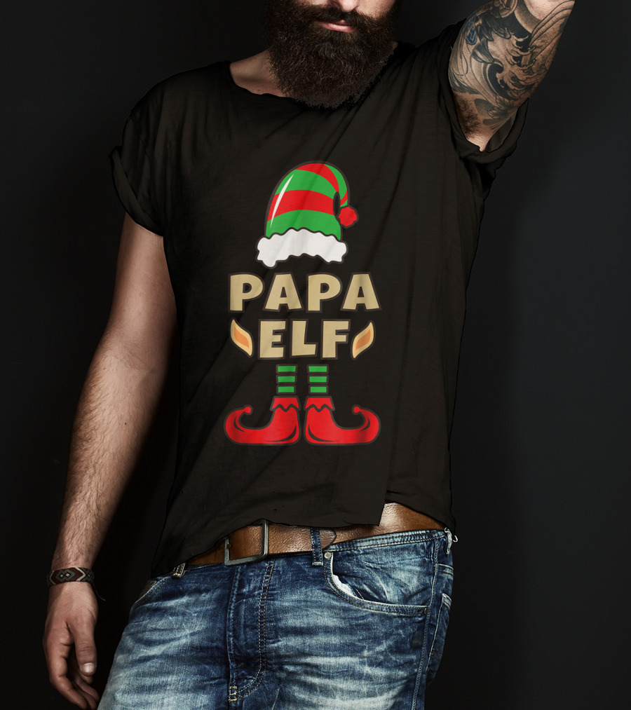 Papa Elf Christmas Elf Hat And Shoes T-Shirt