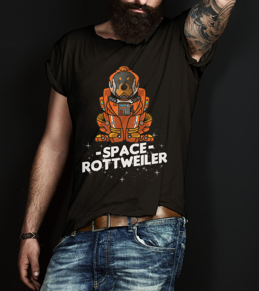 Space Rottweiler In Orange Space Suit With Stars T-Shirt