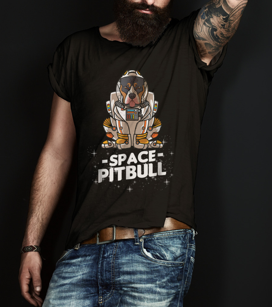 Christmas Space Pitbull In Astronaut Suit With Festive Graphics T-Shirt