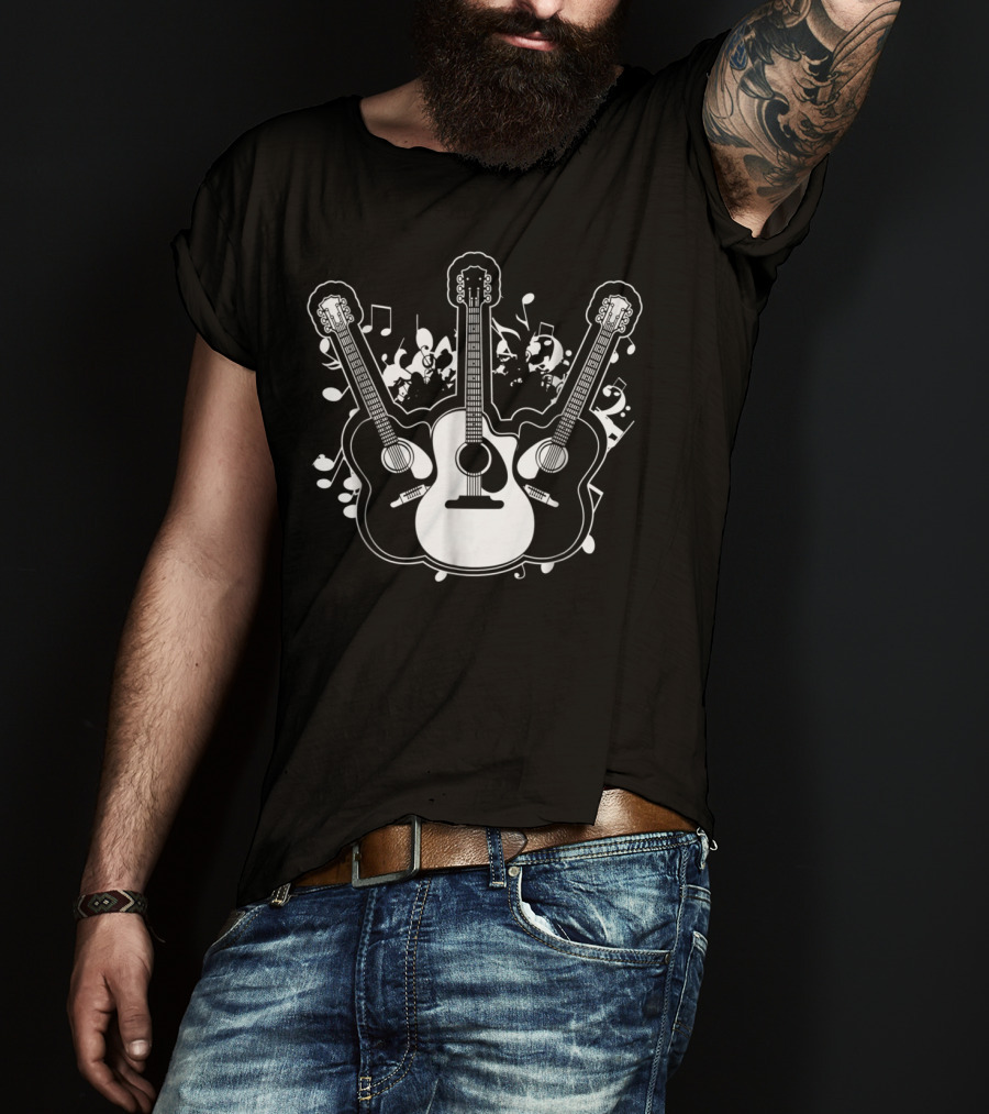 Acoustic Guitar Dad Rock Star Music Notes T-Shirt