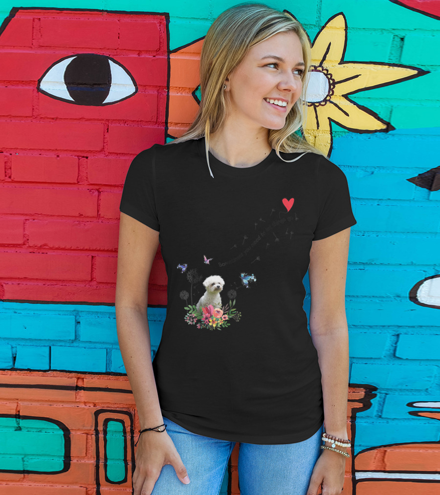 Bichon Frise Let Things Go Kids68 Butterfly Flowers Heart T-Shirt
