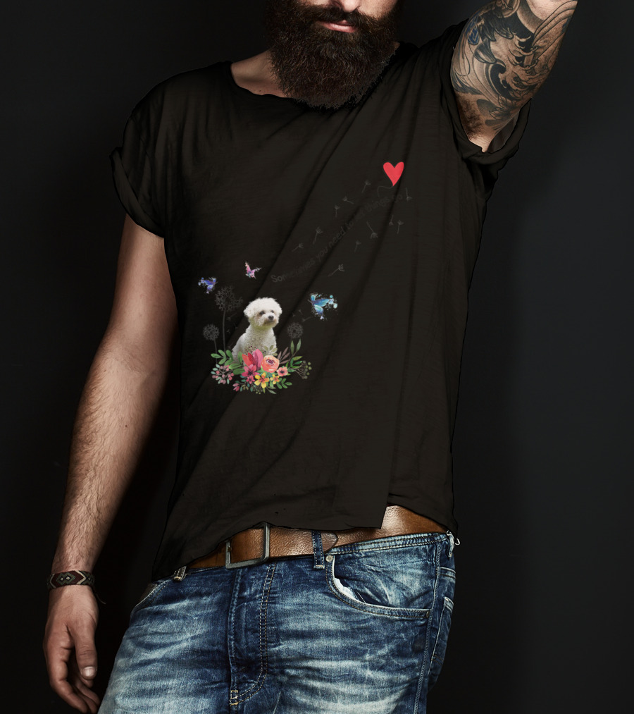 Bichon Frise Let Things Go Kids68 Butterfly Flowers Heart T-Shirt