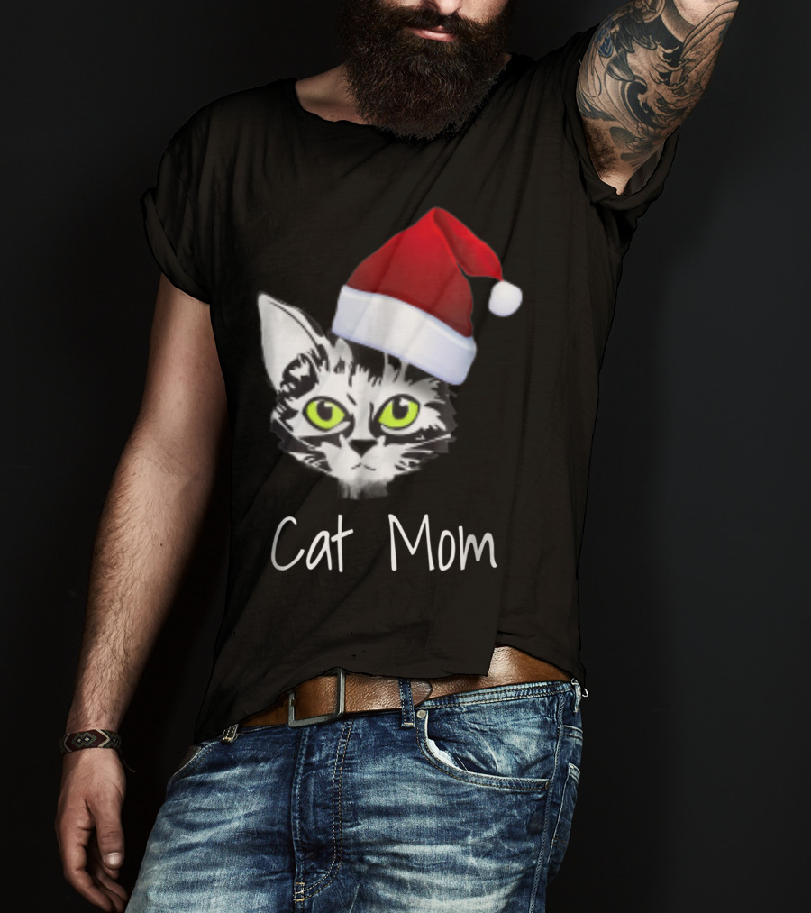 Cat Mom Christmas Santa Hat From Dad Son Daughter80 T-Shirt