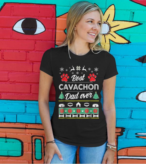 Best Cavachon Dad Ever Christmas Paw Print Snowflake T-Shirt
