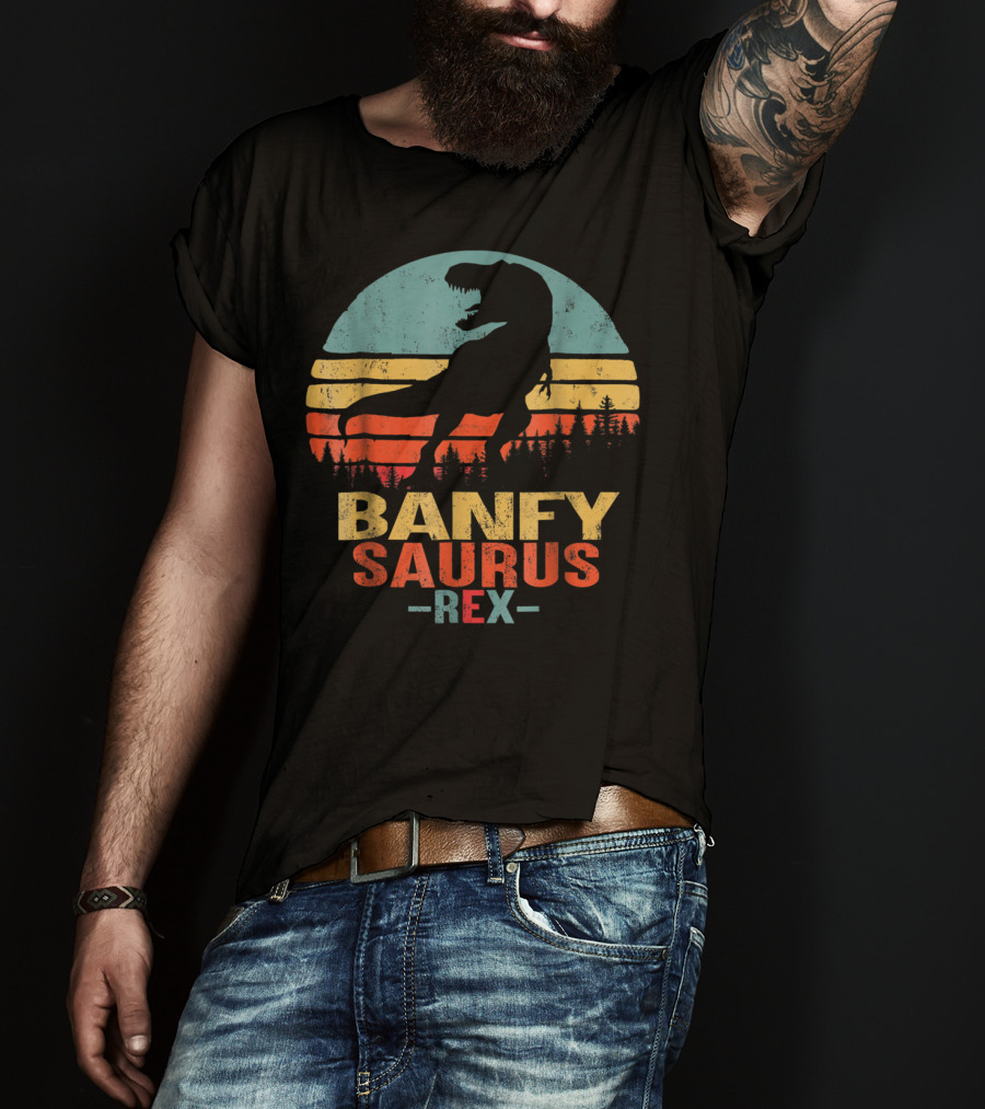 Banfysaurus Rex Dinosaur Men Dad36 Retro Sunset T-Shirt