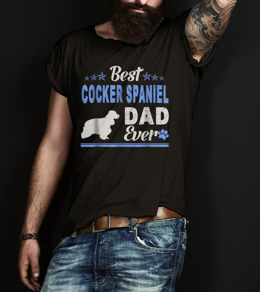 Best Cocker Spaniel Dad Ever With Paw And Stars T-Shirt