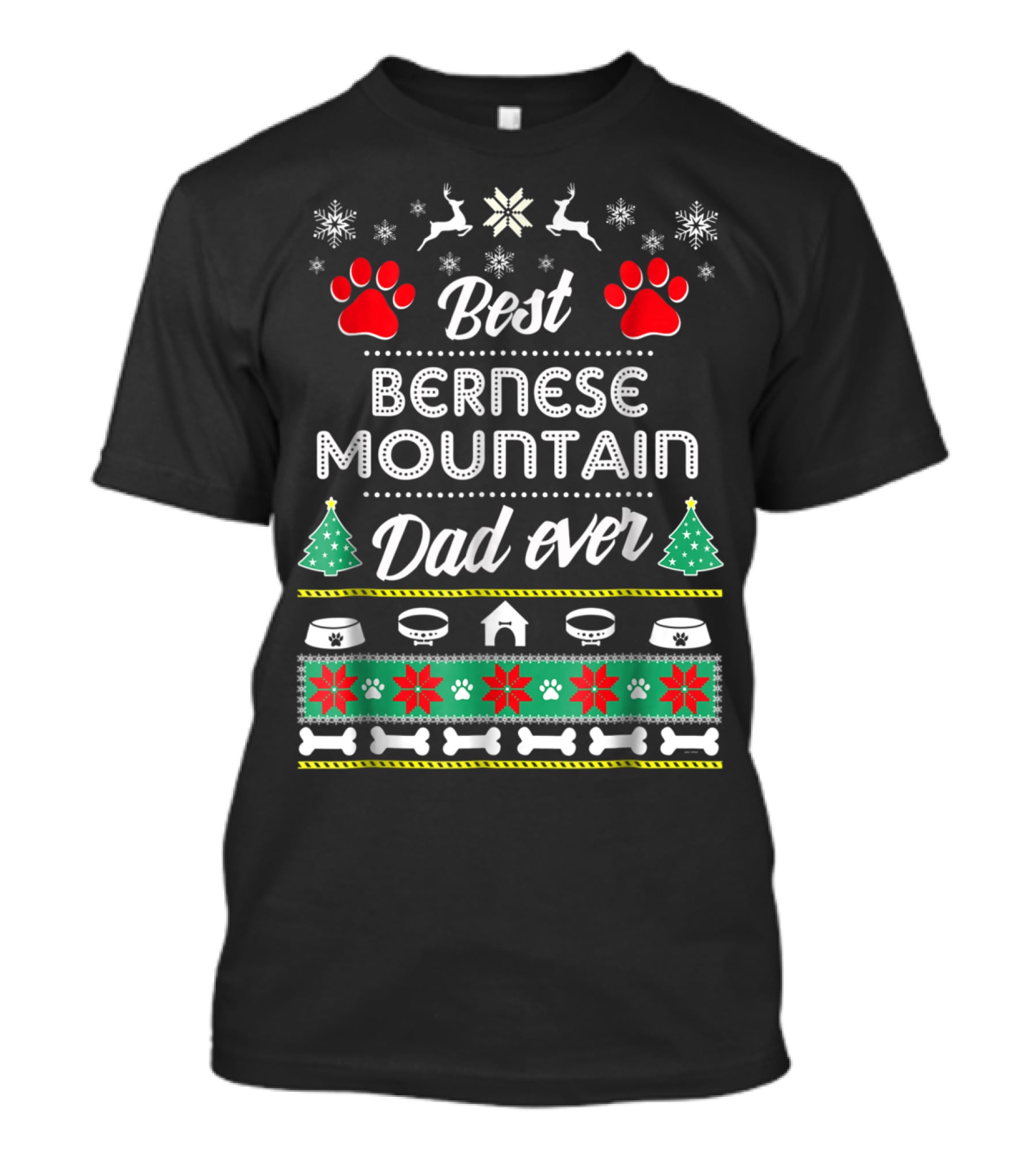Best Bernese Mountain Dad Ever Christmas Snowflakes And Paws T-Shirt