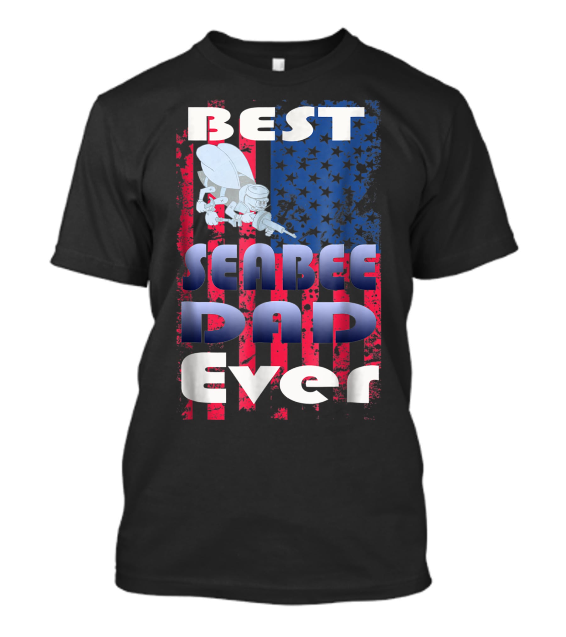 Best Seabee Dad Ever American Flag Bee Mascot T-Shirt