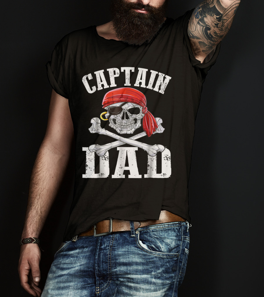 Captain Dad Skull Crossbones Red Bandana Pirate Image T-Shirt