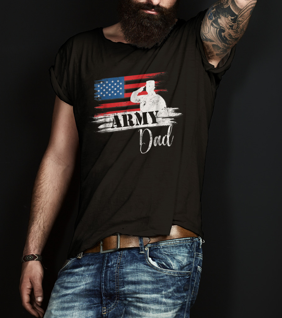 Patriotic Veteran Army Dad Saluting US Flag T-Shirt