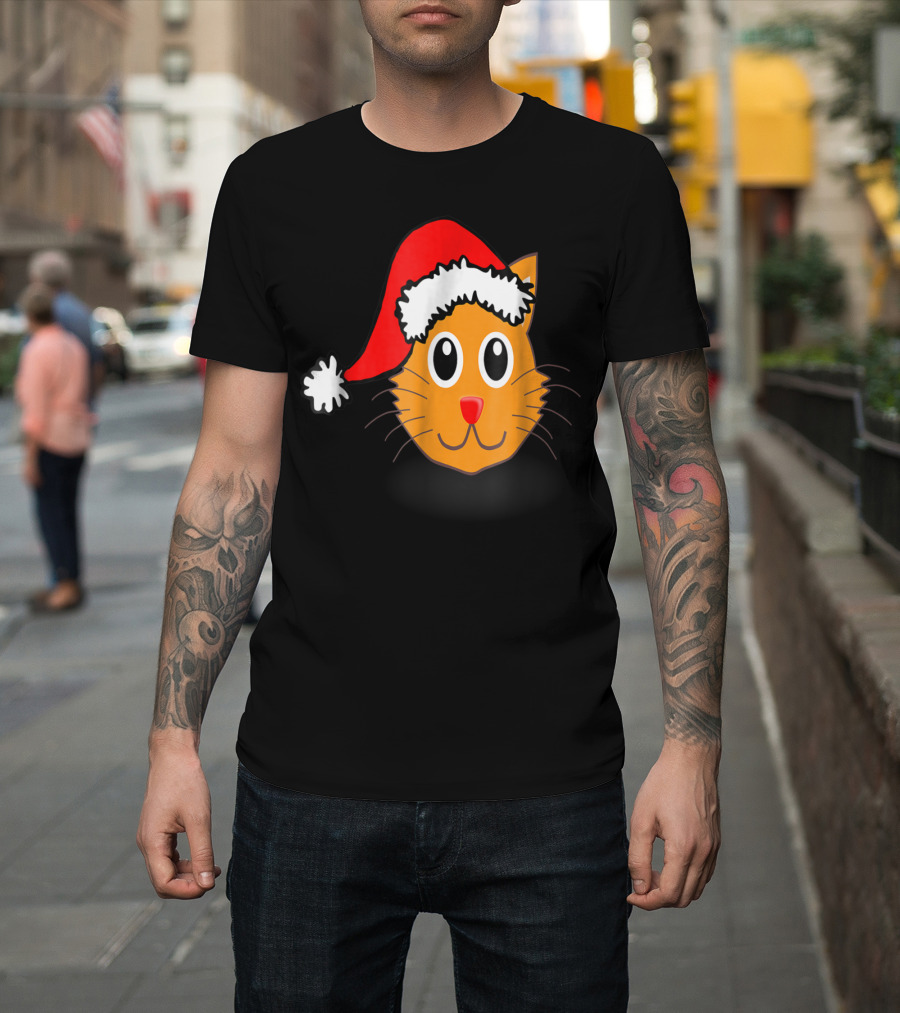 Cat Lover Grandma Kid Grandpa39 Santa Hat Cat Face T-Shirt
