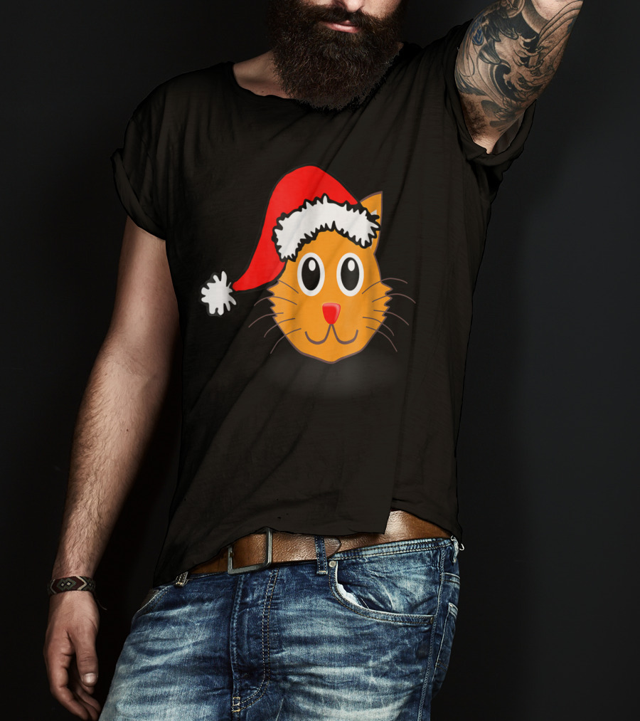 Cat Lover Grandma Kid Grandpa39 Santa Hat Cat Face T-Shirt