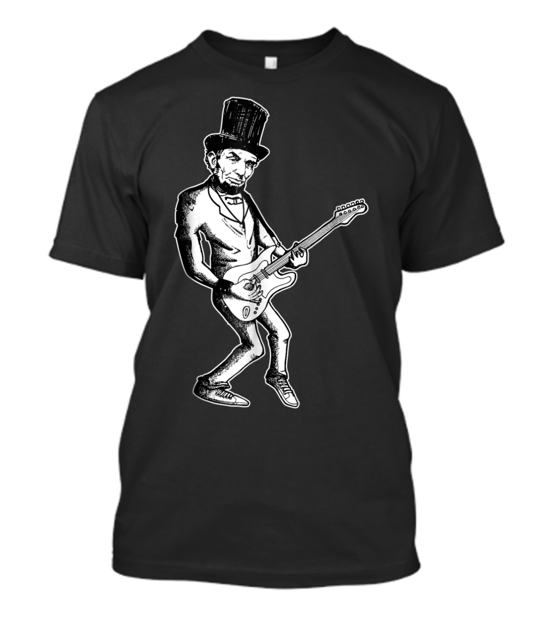 Abraham Lincoln Guitar Dad Rock Star With Top Hat And Electric Guitar T-Shirt