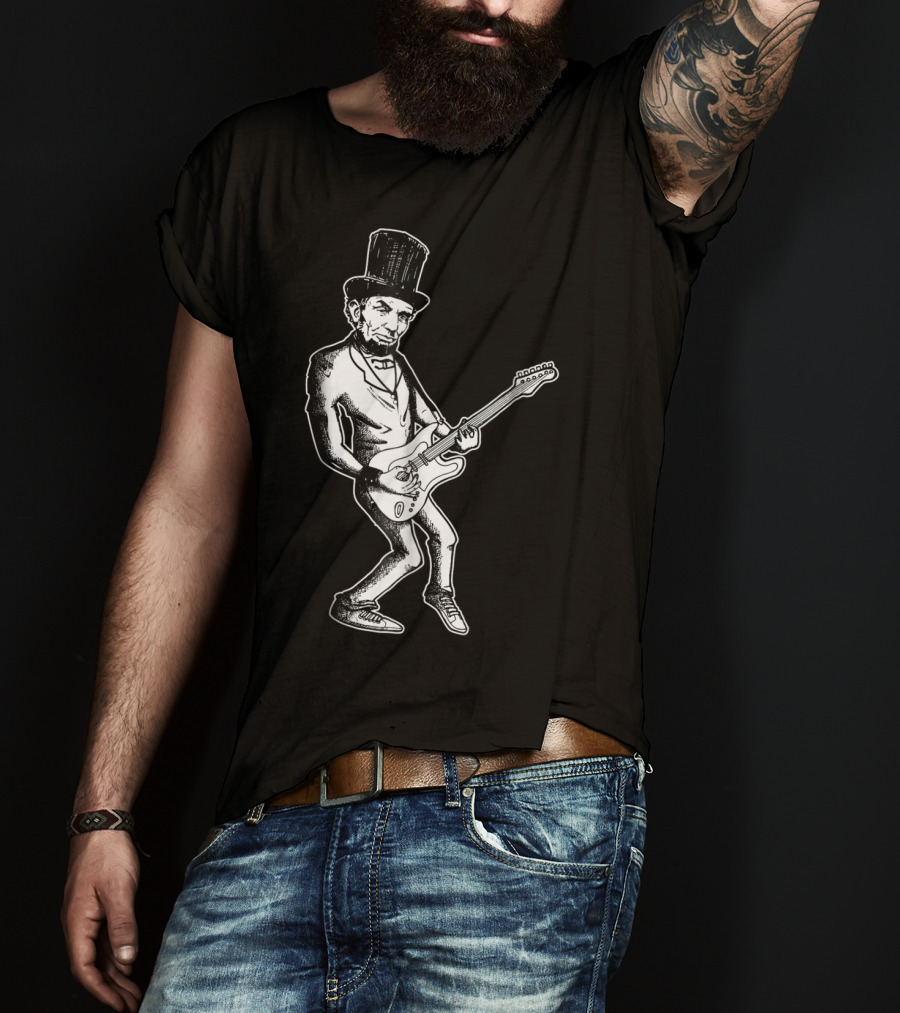 Abraham Lincoln Guitar Dad Rock Star With Top Hat And Electric Guitar T-Shirt