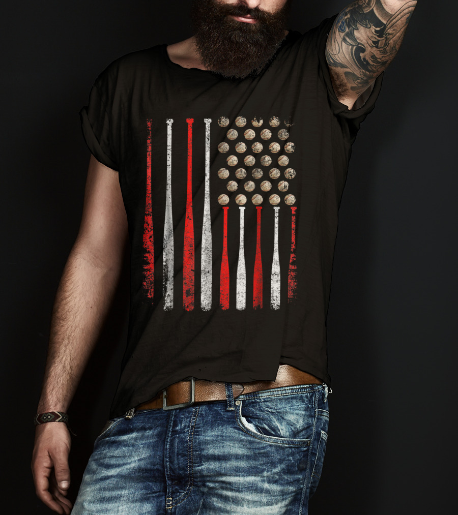 Vintage American Flag Baseball Bats And Balls T-Shirt