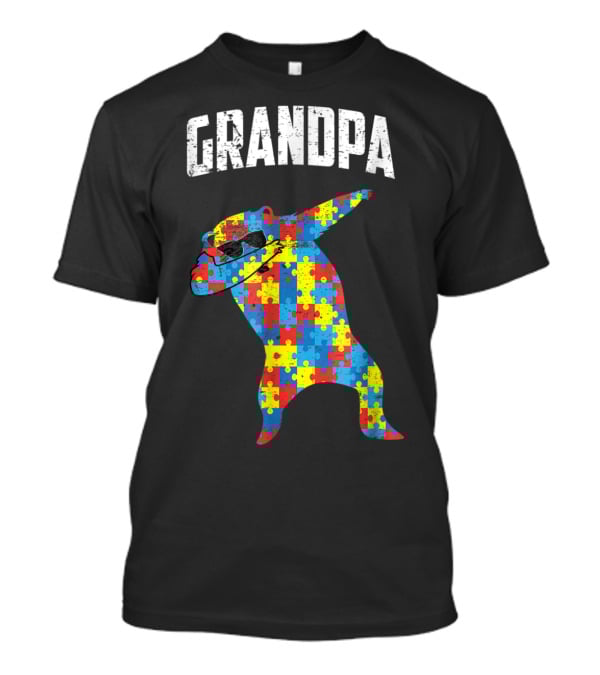 Grandpa Autism Bear Dabbing Puzzle Glasses T-Shirt