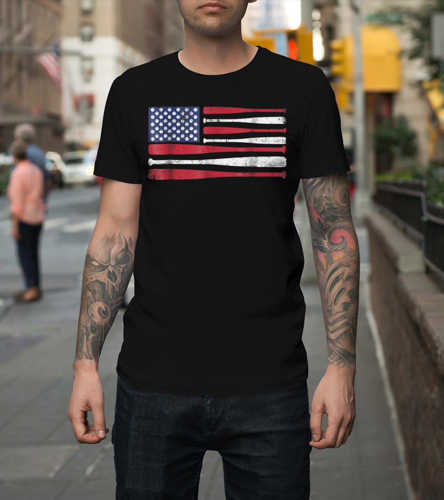 American Flag Baseball Bat T-Shirt