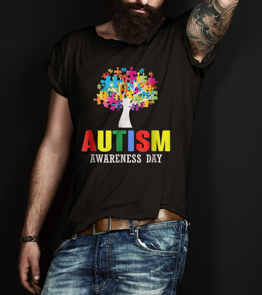 Autism Awareness Day Colorful Puzzle Tree T-Shirt