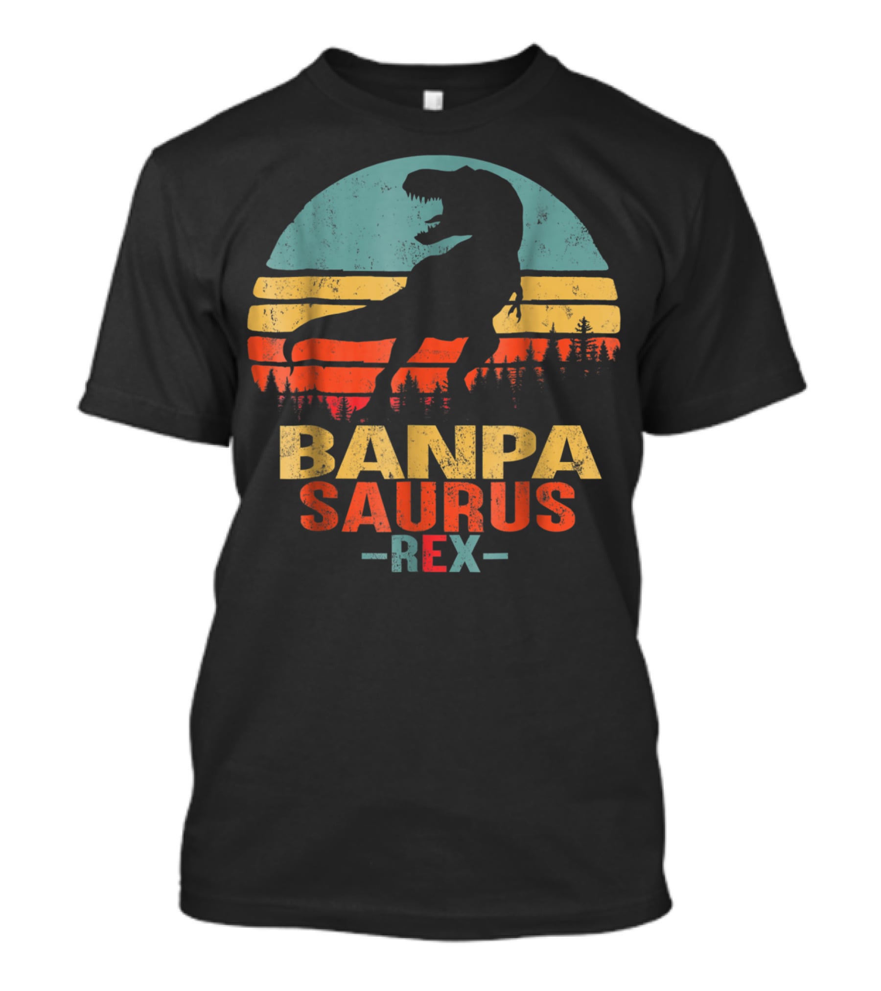 Banpasaurus Rex Dinosaur Men Dad21 Retro Sunset T-Shirt