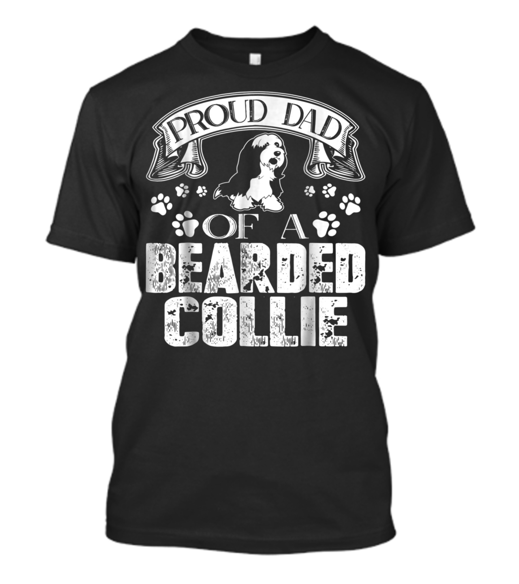 Proud Dad Of A Bearded Collie Paw Prints Banner T-Shirt