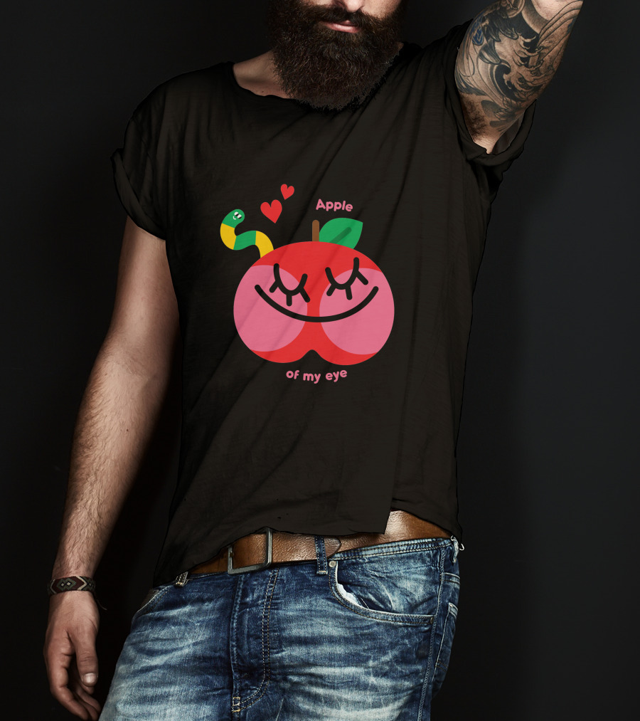 Apple Of My Eye Cute Smiling Apple With Colorful Snake And Hearts T-Shirt