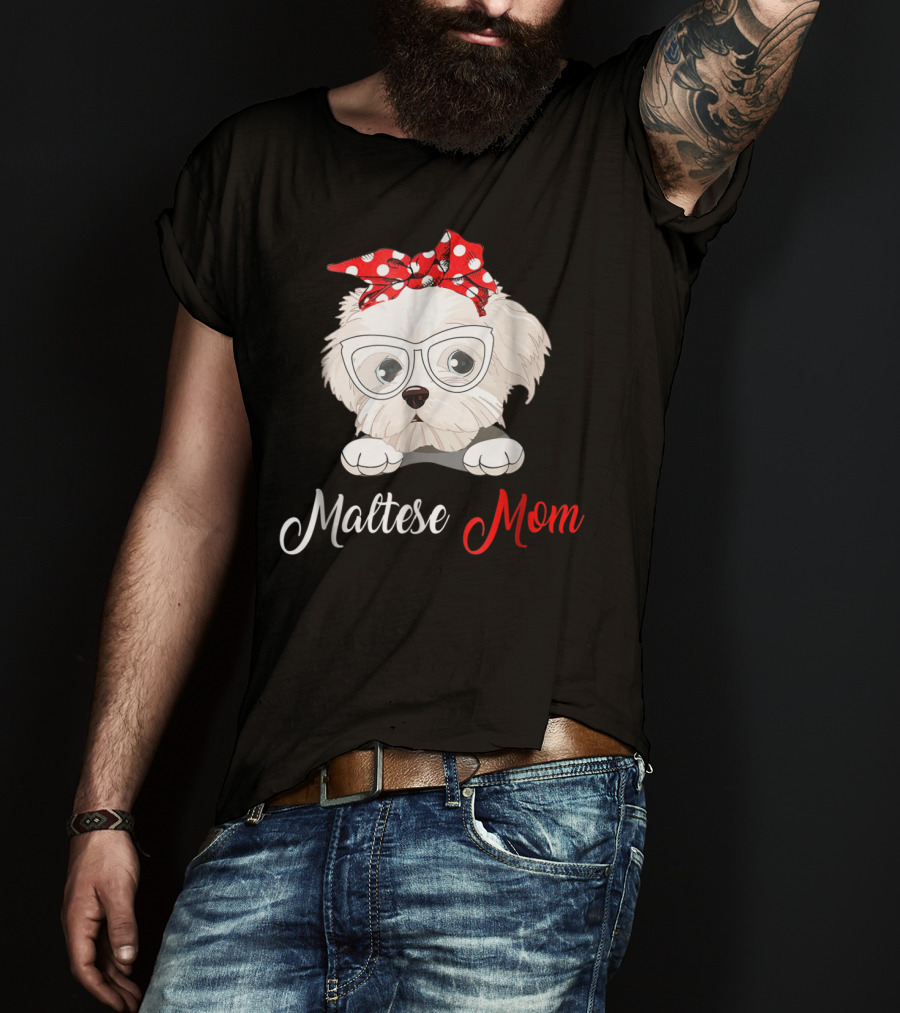 Maltese Mom Glasses Red Bow Birthday Outfit93 T-Shirt